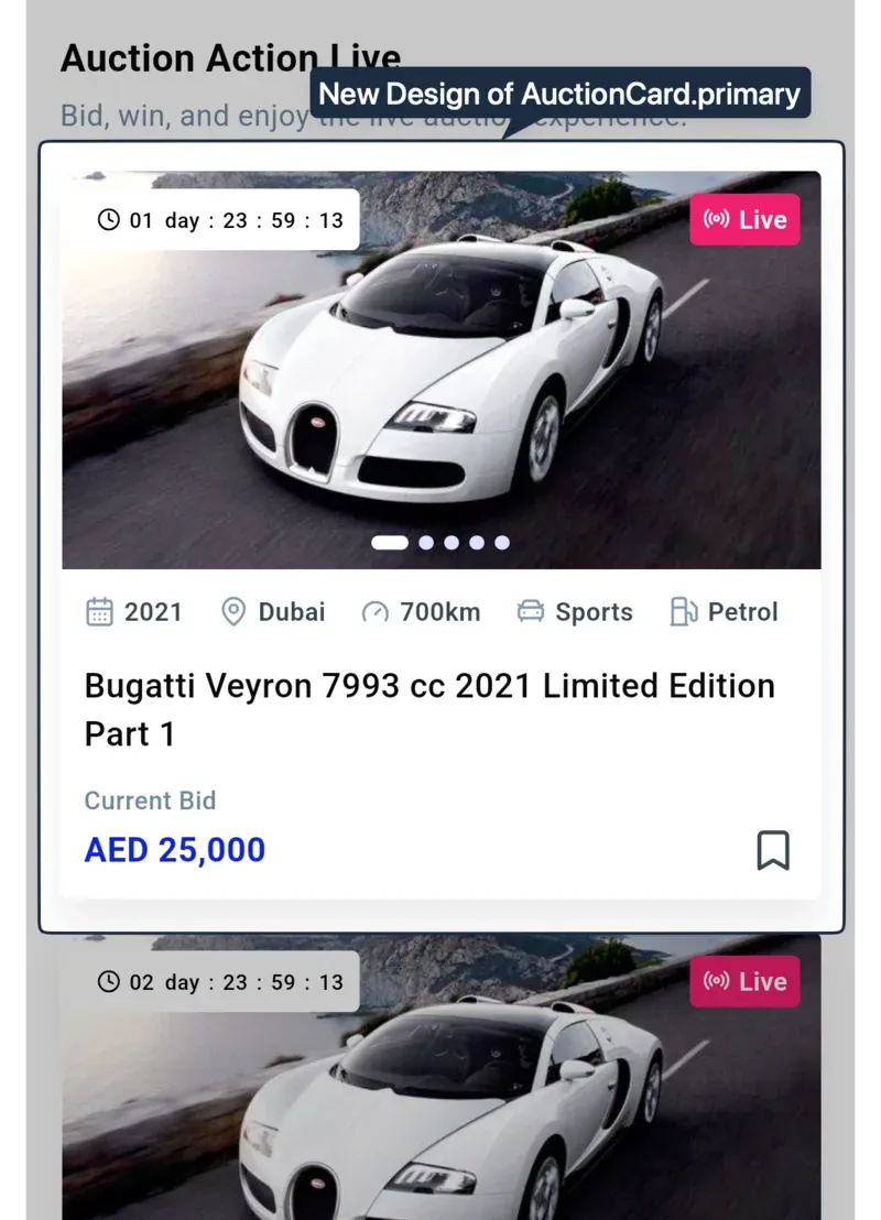 Tampilan listing lelang Carwa dengan kartu kendaraan