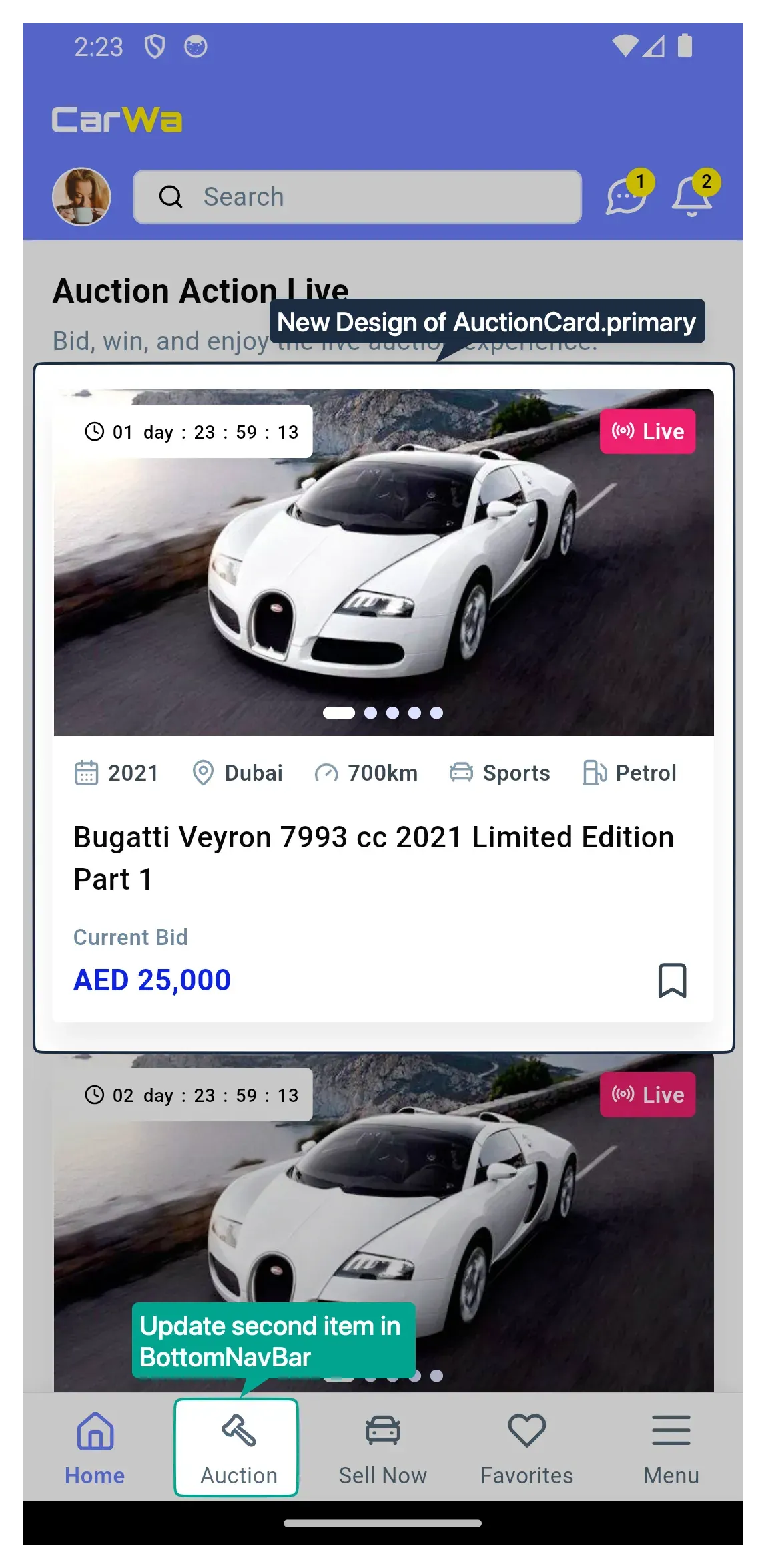 Pratinjau aplikasi Carwa — lelang mobil digital Dubai